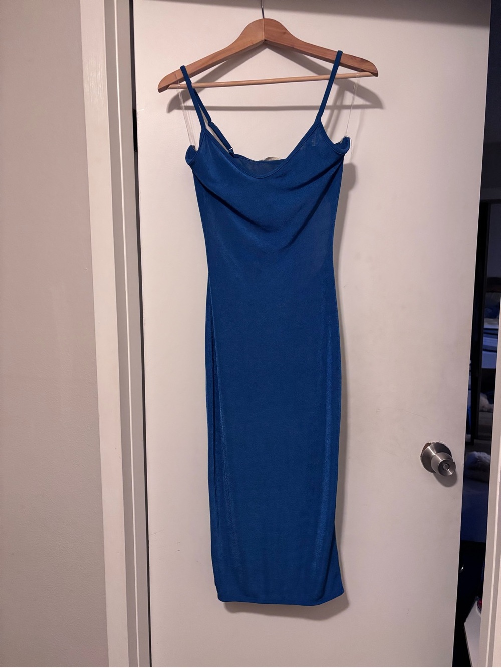 Heart & Hips Cowl Neck Midi Slip Dress — Blue